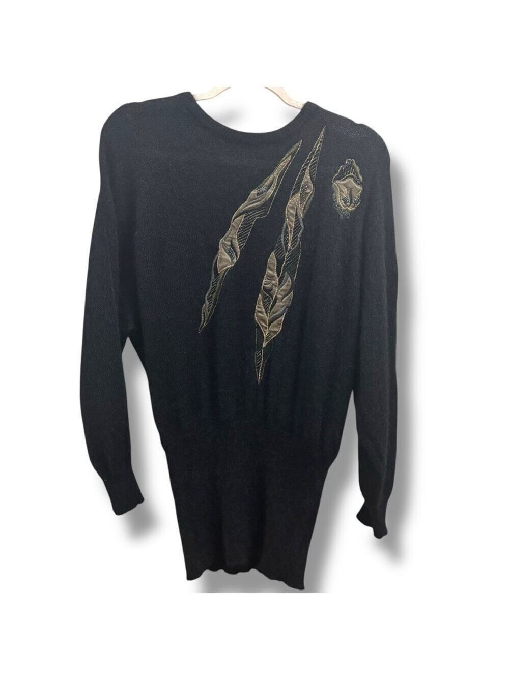 Escada Vintage 80s Black Mohair Beaded Leaves Sweater - Size 36